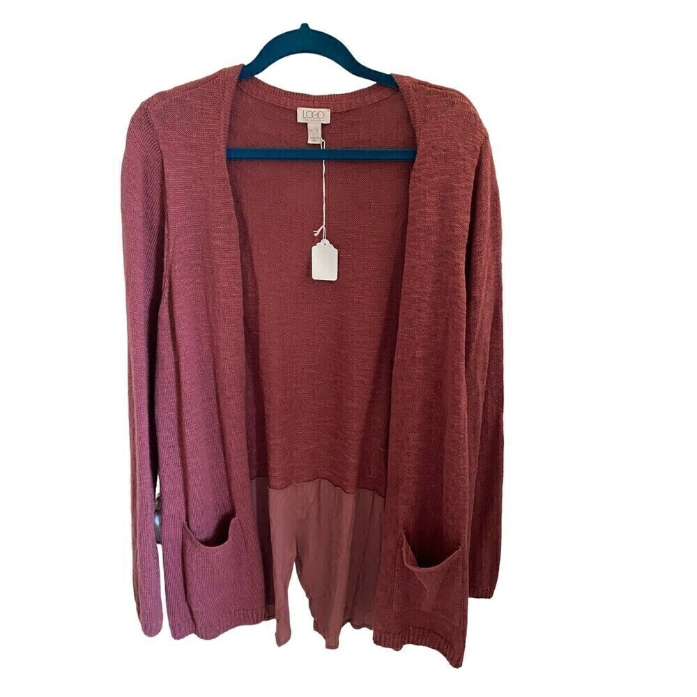 Red Open Knit Duster With Pockets By: LOGO Sz.XL